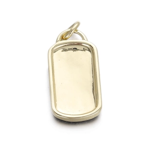 Detailed macro view of a golden rectangular pendant base for DIY jewelry making