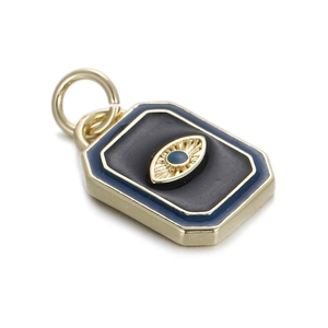 Detail of blue enamel evil eye pendant with gold plating for DIY jewelry making
