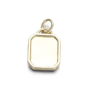 Detailed view of a polished gold rectangular pendant with chamfered edges for DIY jewelry