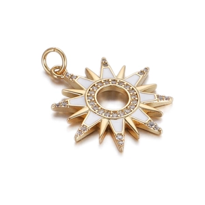Gouden zonne-hanger met wit emaille en zirkoniasteentjes voor het maken van DIY sieraden