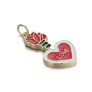 14K gold plated rose and heart pendant with LOVE engraving for DIY jewelry