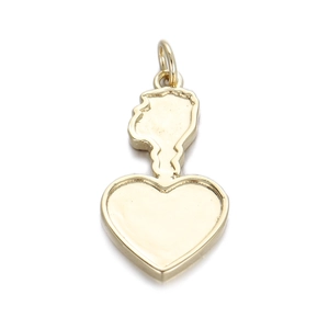 14K gold plated heart pendant with portrait silhouette and circular ring for DIY jewelry