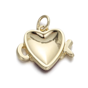 Detailed view of a polished 14K gold-plated heart pendant with X-shaped accent for DIY jewelry