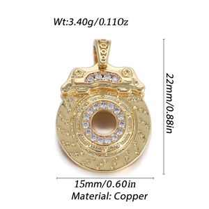 Macro view of 14K gold plated brass charm with white zircons measuring 22mm x 15mm