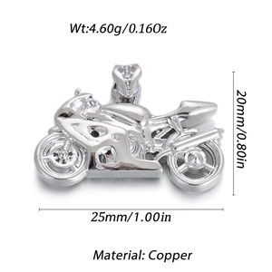 Detailed specs of copper motorcycle pendant showing 25mm size and 4.60g weight