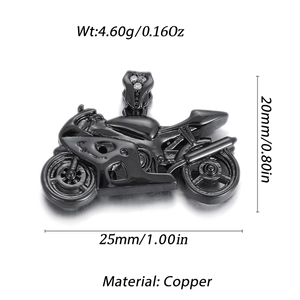 Macro shot of 25mm black plated copper motorcycle pendant with inlaid cubic zirconia