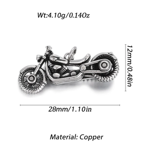 Detailed vintage copper motorcycle pendant showing exact dimensions and 4.10g weight