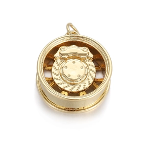 Golden car wheel rim pendant with detailed brake disc and caliper for DIY jewelry making