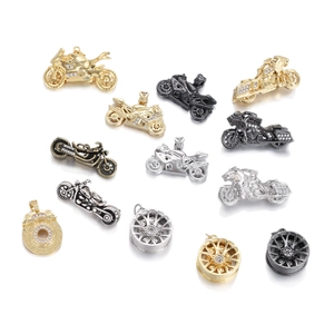 Punk Copper Motorcycle Wheel Hub Pendant Zirconia Inlaid Charm For Necklace Bracelet DIY Jewelry Making Hip Hop Men Women Accessory