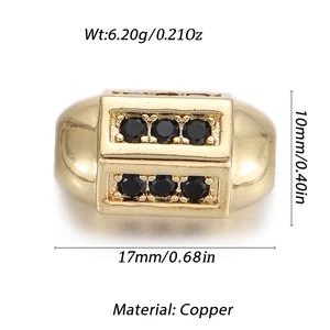 Pendentif en cuivre plaqué or avec zircons noirs et mesures techniques détaillées
