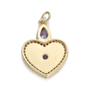 Ciondolo a cuore vintage francese dorato con cristalli viola e gancio