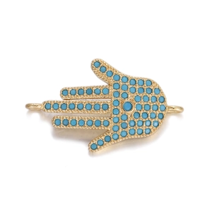 Gouden Hamsa Hand sieraadverbinder met blauwe steentjes voor DIY armbanden maken