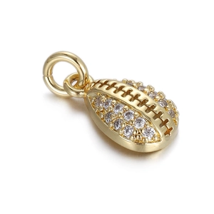 Golden football charm with micro-set zircons and link ring for DIY jewelry making