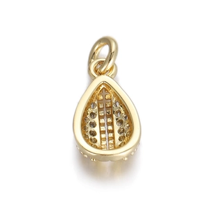 Polished 18K gold pear-shaped pendant with hollow grid back and round clasp