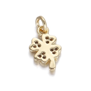 Macro view of gold-plated four-leaf clover pendant featuring back hollow-out detail