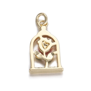 Macro view of gold-plated rose bell jar pendant for DIY jewelry making necklaces