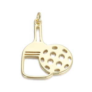 Detailed close-up of a gold-plated pickleball racket and ball pendant for DIY jewelry