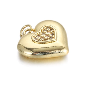Polished gold heart charm pendant featuring a crystal-encrusted inner heart design
