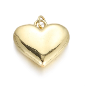 Polished gold heart charm pendant with double rings for jewelry making and DIY crafts