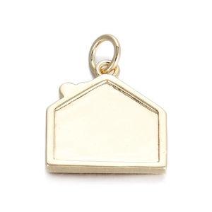 Close-up of a gold house-shaped pendant with a tiny heart detail for DIY jewelry making