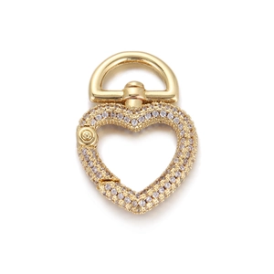Dettaglio chiusura a molla a forma di cuore dorato con pavé di zirconi cubici