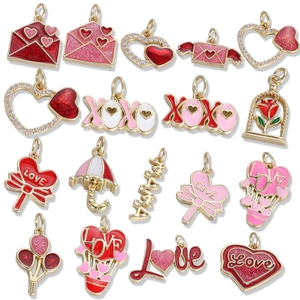 Copper Heart Love Pendant Enamel Charms For Jewelry Making Mothers Day Rhinestone Letter Flower DIY Necklace Accessories