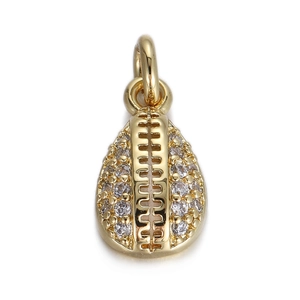 Golden American football pendant with zircon accents and polished shell-like metallic texture