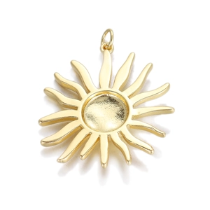 Golden sun pendant charm with round empty base tray for DIY jewelry making and crafts