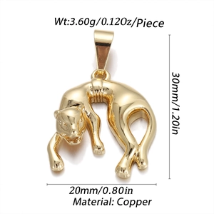 Golden brass leopard panther pendant for DIY jewelry making with realistic details