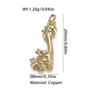Detail of a 1.2g gold copper dinosaur pendant featuring clear zircon stone accents