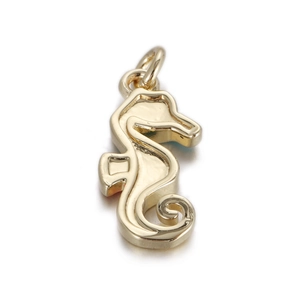 Polished gold seahorse charm pendant with a sleek mirror finish for DIY jewelry designs