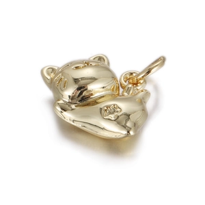Detailed close-up of golden cat charm pendant with star engraving for DIY jewelry