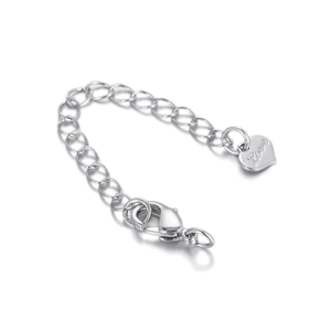 Silver lobster clasp extension chain with heart charm engraved with the word Love