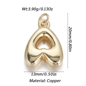 Polished copper gold heart hollow pendant with 20mm height and 3.9g weight for jewelry