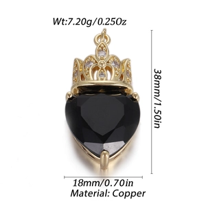 Hip hop heart shaped pendant in copper with black zircon stone and crown detail