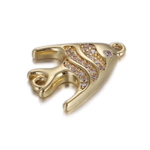Detailed view of fish pendant with pink cubic zirconia and gold plating for jewelry