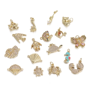 Electroplated Copper Rhinestone Animal Pendants DIY Jewelry Seahorse Butterfly Crab Fish Turtle Cat Shell Charms For Necklaces