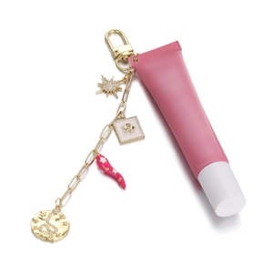 Llavero creativo con dijes de sol y rosa esmaltada y accesorio de tubo rosa de moda