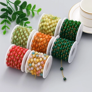 Handcrafted Stainless Steel Natural Stone Beaded Chain DIY Jewelry Making Colorful Round Beads Necklace Accessories