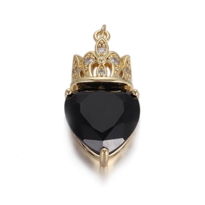 Luxurious black heart zircon pendant with golden crown detailing and sparkling mini crystals