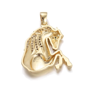 Elegant gold-plated jumping horse pendant with sparkling cubic zirconia inlay and high-shine finish