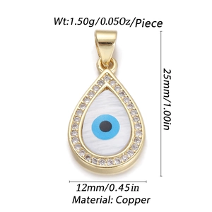 Wassertropfen Evil Eye Anhänger aus Kupfer mit Zirkonia-Inlay für DIY-Schmuck