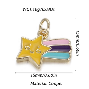 Détail du pendentif comète en cuivre plaqué or avec finition en émail coloré