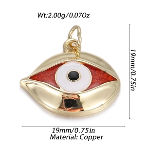 Golden copper Evil Eye pendant charm with blue enamel detail for DIY jewelry making