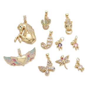 Copper Micro Pave Zirconia Pendants Heart Butterfly Horse Bear Bear Dragonfly Cactus J Letter DIY Necklace Making Accessories Fashion Jewelry Components