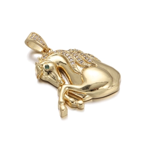 Lying horse charm pendant in gold plating with colorful micro-set cubic zirconia stones