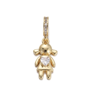 Detailansicht goldener Mädchen-Anhänger mit Herz-Zirkonia und funkelnden kleinen Steinen