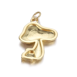 Detailed back view of a gold-plated mushroom pendant charm for DIY jewelry making