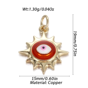 Detailed specs of sun-shaped copper evil eye pendant with dimensions and 1.30g weight
