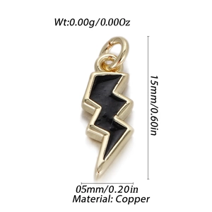Makroansicht des goldenen Blitzanhängers aus Kupfer mit schwarzer Emaille und 15mm Höhe